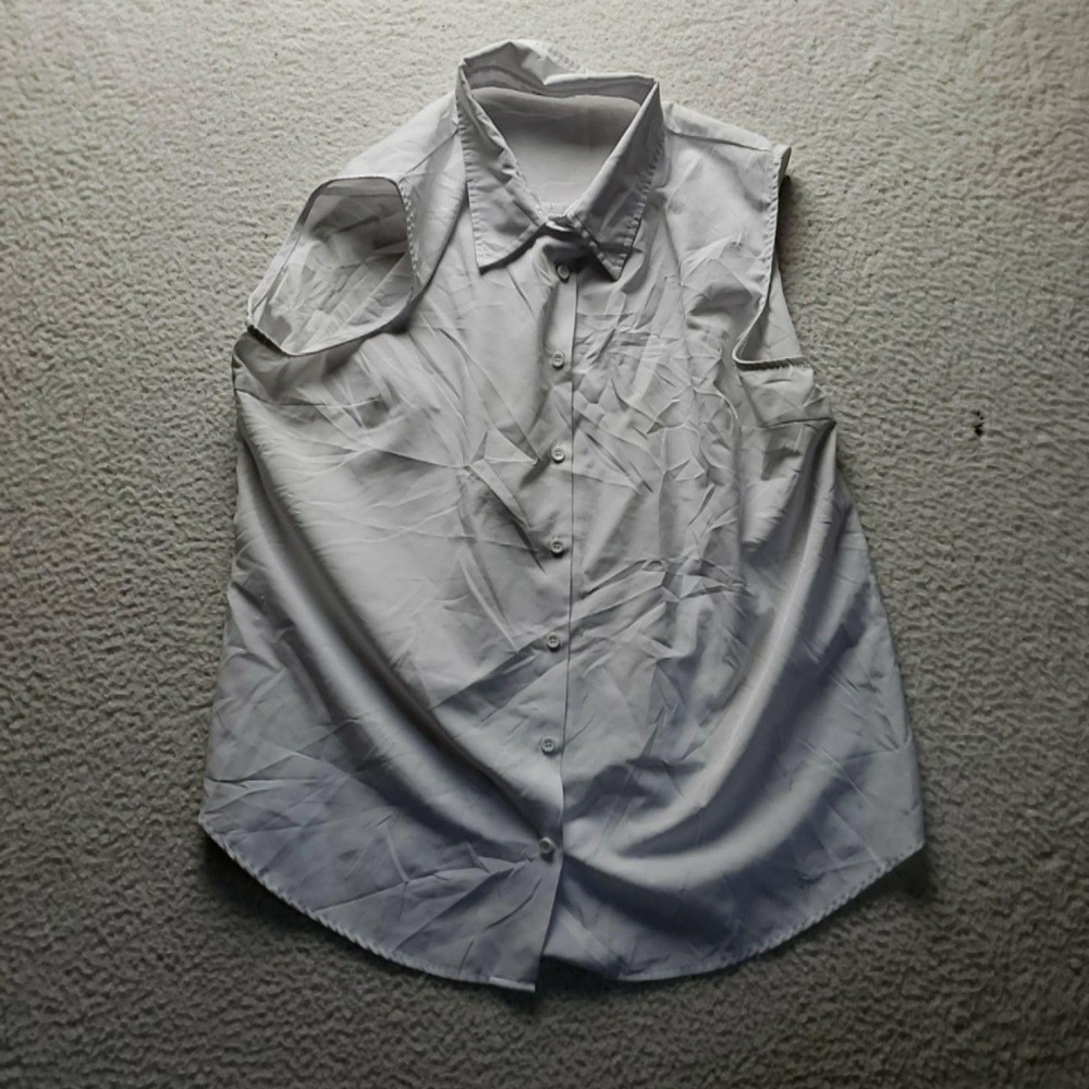 Zeagoo Button Up Shirt Womens 2XL White Collared Sleeveless Woven Basic Top
